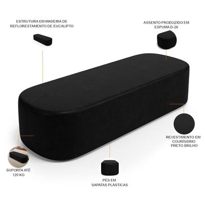 Cabeceira Cama Box King 195cm Lanna com Puff Recamier Doha W01  Couríssimo Preto - Lyam Decor
