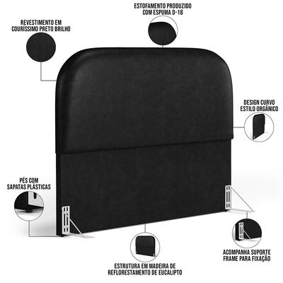 Cabeceira Cama Box King 195cm Lanna com Puff Recamier Doha W01  Couríssimo Preto - Lyam Decor