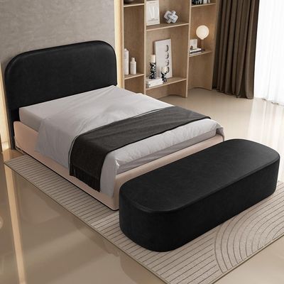 Cabeceira Cama Box King 195cm Lanna com Puff Recamier Doha W01  Couríssimo Preto - Lyam Decor