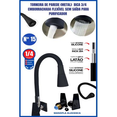 Torneira De Parede Metal Bica 3/4 Emborrachada Flexível Sem Saída Para Purificador