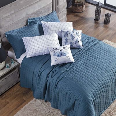 Kit Colcha Matelassê Percal 300 fios Basic King 07 Peças 100% Poliéster - Azul Butterfly