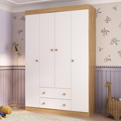 Guarda-roupa Infantil 122cm 4 Portas E 2 Gavetas Encanto Multimóveis Mp4448 Madeirado/branco Madeirado/branco