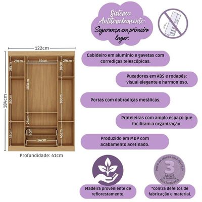 Guarda-roupa Infantil 122cm 4 Portas E 2 Gavetas Encanto Multimóveis Mp4448 Madeirado/branco Madeirado/branco