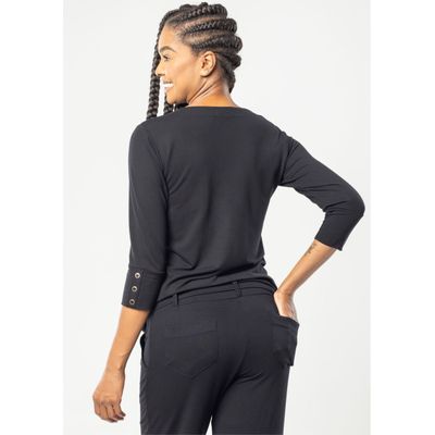 Blusa Pau a Pique Manga 3/4 Preto XL / Preto