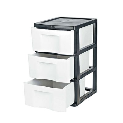 Gaveteiro de Chão São Bernardo com 3 Gavetas Plástico 33x38x56cm Preto e Branco