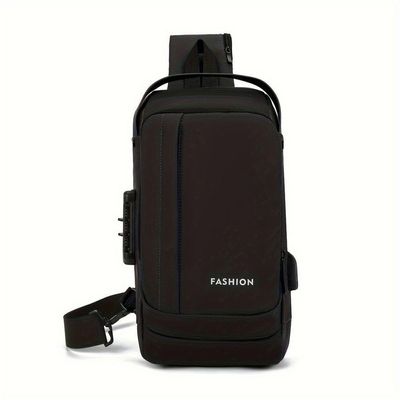 Mochila De Peito Masculina à Prova D'água Com Trava De Código Usb Alta Qualidade Cores:preto-1