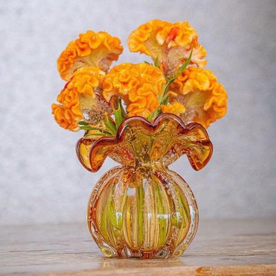 Vaso De Vidro Italy âmbar 18 X 16 Cm Lyor
