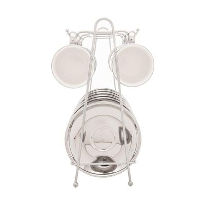 Conjunto De Xícara De Café 6 Peças De Porcelana Com Suporte Versa Prata-branco 90 Ml Wolff