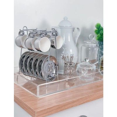 Conjunto De Xícara De Café 6 Peças De Porcelana Com Suporte Versa Prata-branco 90 Ml Wolff