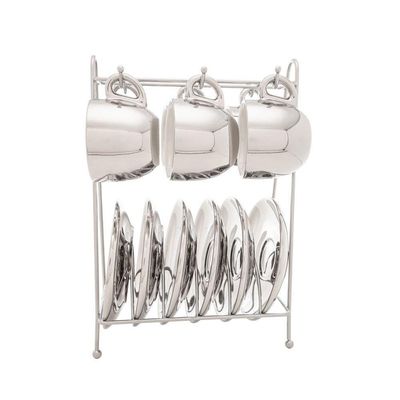 Conjunto De Xícara De Café 6 Peças De Porcelana Com Suporte Versa Prata-branco 90 Ml Wolff