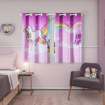 Cortina Kids Infantil Varão Tecido Oxford 2,00m X 1,30m - Unicórnio Lilás