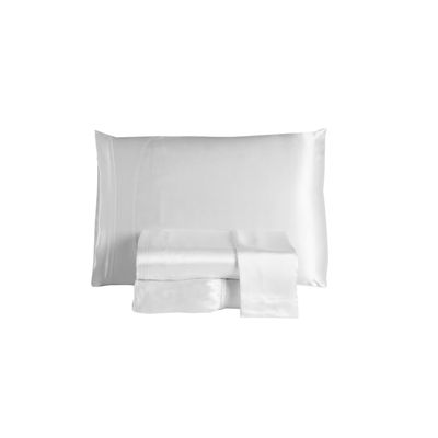 Jogo de Lençol Sublime 4 Peças Queen 100% Poliéster Tecido Cetim Charmousse  - Branco