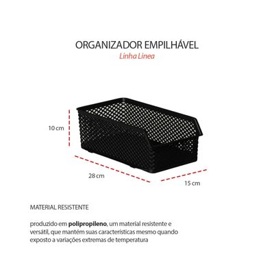 Cesta Empilhavel Organizador Multiuso Preto Cesto Armario
