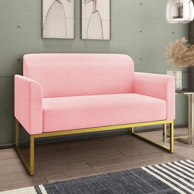 Conjunto Namoradeira e Poltrona Decorativa Isabella Base Industrial Suede Rosa Bebê/Dourado - Gran Belo