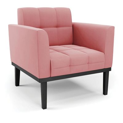 Conjunto 2 Poltronas e 1 Namoradeira Decorativa Karen Pés Fixo em Madeira Preto Suede Rose G19 - Gran Belo