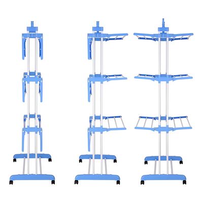 Varal de Roupa Dobrável Cabideiro 3 Andares Portátil - Vertical Compacto com Rodas