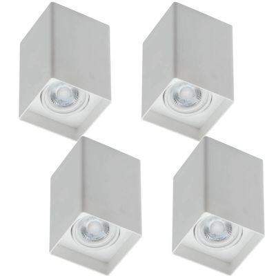 Jogo 4 Spots Sobrepor 8x12,5cm Quadrados Branco MR16 Zoom Bivolt