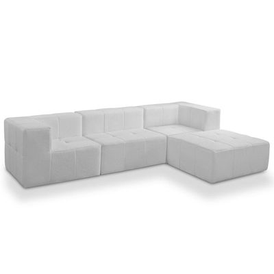 Sofá 4 Lugares Para Sala Living Modular Com Puff 264cm Lancaster F04 Bouclê Branco - Lyam Decor