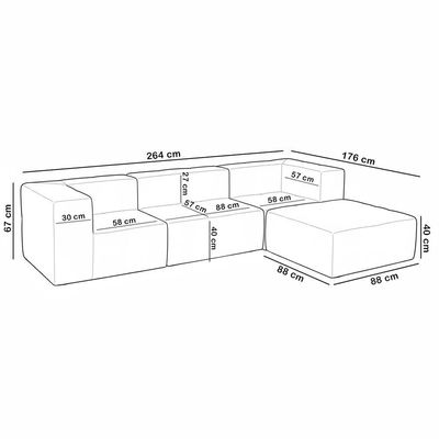 Sofá 4 Lugares Para Sala Living Modular Com Puff 264cm Lancaster F04 Bouclê Branco - Lyam Decor