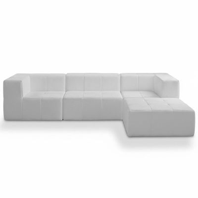 Sofá 4 Lugares Para Sala Living Modular Com Puff 264cm Lancaster F04 Bouclê Branco - Lyam Decor