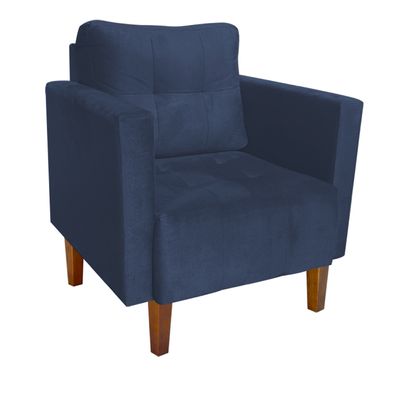 Poltrona Sala Decorativa Livia Pé Madeira Castanho Suede Azul Marinho M11 - D'Rossi