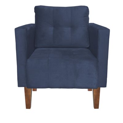 Poltrona Sala Decorativa Livia Pé Madeira Castanho Suede Azul Marinho M11 - D'Rossi