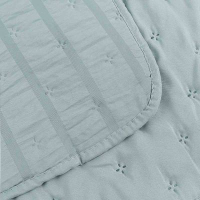 Kit Colcha Cobre Leito Plissê Queen Seersucker Premium 3 Peças Maciez e Leveza com Textura 3D Verde Essencial
