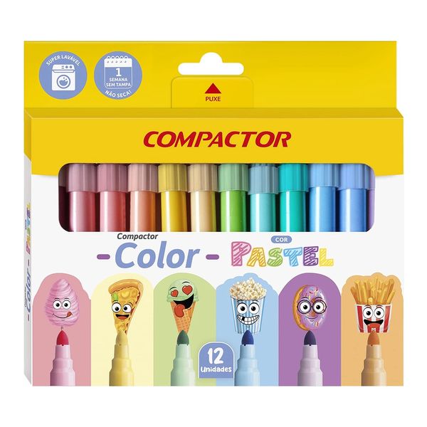 Caneta Hidrográfica Compactor Color Pastel 12 Cores Caneta Hidrográfica Compactor Color Pastel 12 Cores