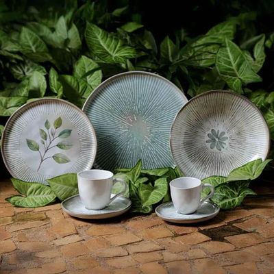 Aparelho de Jantar 18 Peças Cerâmica Porto Brasil Orgânico Mesa Posta Bio Evergreen Latte