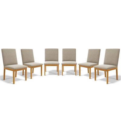 Kit Com 6 Cadeiras Daniela Madeira Maciça Estofada Para Mesa De Jantar Veludo Bege 102