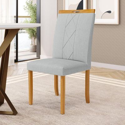 Kit Com 4 Cadeiras Ana Madeira Maciça Estofadas Para Mesa De Jantar Linho Cinza 407