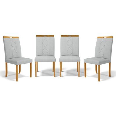 Kit Com 4 Cadeiras Ana Madeira Maciça Estofadas Para Mesa De Jantar Linho Cinza 407