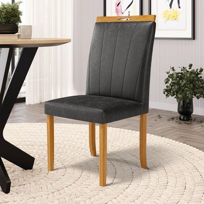 Kit Com 4 Cadeiras Aurora Madeira Maciça Estofadas Para Mesa De Jantar Courino Preto 503