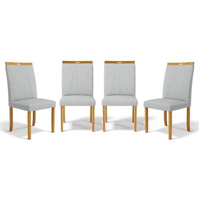 Kit Com 4 Cadeiras Maiara Madeira Maciça Estofadas Para Mesa De Jantar Linho Cinza 407