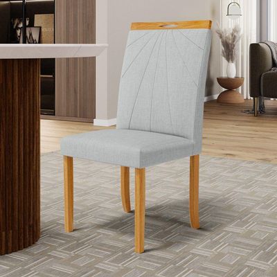 Kit Com 4 Cadeiras Maiara Madeira Maciça Estofadas Para Mesa De Jantar Linho Cinza 407