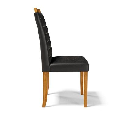 Kit Com 4 Cadeiras Sara Madeira Maciça Estofadas Para Mesa De Jantar Courino Preto 503