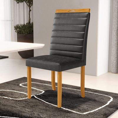 Kit Com 4 Cadeiras Sara Madeira Maciça Estofadas Para Mesa De Jantar Courino Preto 503