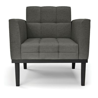 Poltrona Decorativa Karen Pés Fixo em Madeira Preto Linho Cinza Mesclado G19 - Gran Belo
