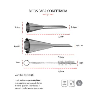 Prato de Bolo Giratorio e Bico de Confeitar Aço Inox Escova