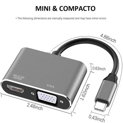 Adaptador 2x1 Type-C Para HDMI / VGA Compativel: Macbook, Notebook e Celular KP-AD119