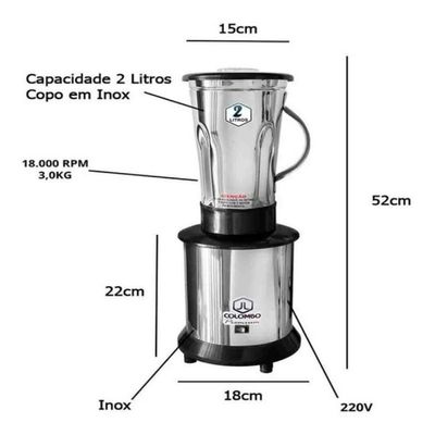Liquidificador Jl Colombo Ar 2 L Com Jarra De Aço Inoxidável 127v Jl