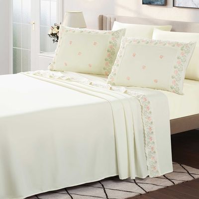 Jogo de Cama Lençol Casal Bordado Maximo 4 Peças - Palha B  - 100% Poliéster