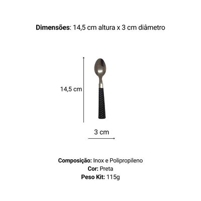 Kit 6 Colher de Sobremesa Inox Linha Gramado - Preta
