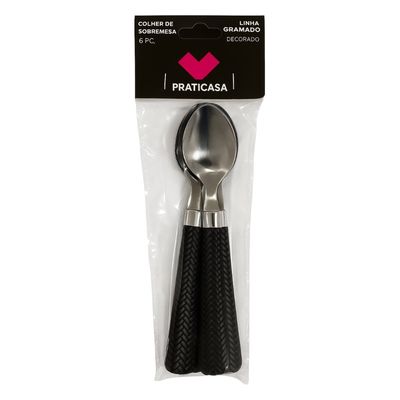 Kit 6 Colher de Sobremesa Inox Linha Gramado - Preta