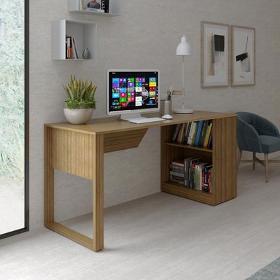 Mesa Para Escritório 160cm com 2 Prateleiras Reversível ME4182 Amêndoa Tecnomobili
