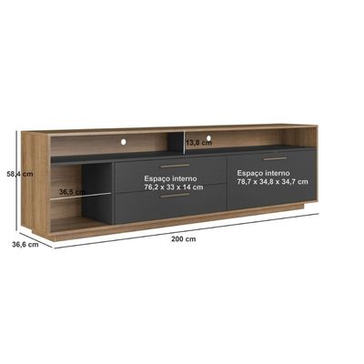 Rack Para Tv Até 75 Polegadas Com Iluminação Led Reims Grafite