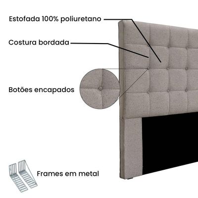 Cabeceira Casal Queen 1,60m Estofada Com Costura Bordada Em Tecido Linho Sonhare – Lucadi Rústico Areia
