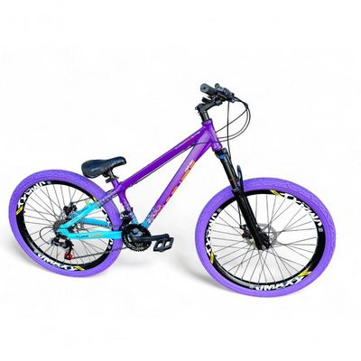 Bicicleta Aro 26 Vikingx Tuff Freeride 21v Aro Vmaxx Freio A Disco Garfo Suspensão Pneu Flame Roxo-Azul X44