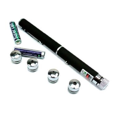 Caneta Laser Verde Pointer 300mw com 5 Ponteiras de Efeitos Preta