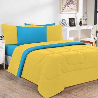 Edredom Malha 100% Algodão Gran Moratta 1 Peça Solteiro - Amarelo/Azul Turquesa